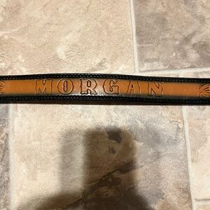 Leather kids belt, engraved Morgan